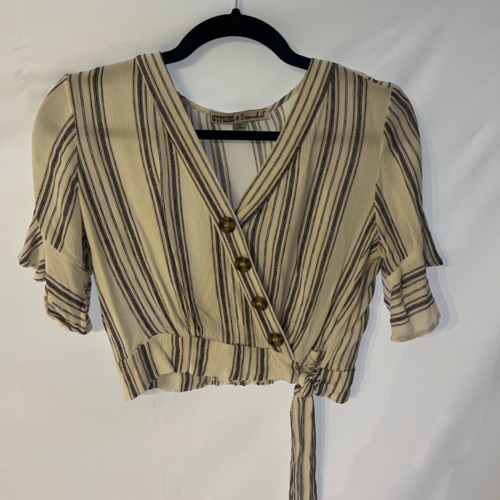 Cropped Beige Striped Women's Top